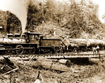 1902 Logging Train, Linden, Oregon Vintage Photograph 11" x 17" Art Print