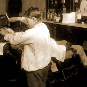 1917 Twelve Year Old Barber, Boston, MA Vintage Photograph 13&quot; x 19&quot; Art Print - - Historic Scene --