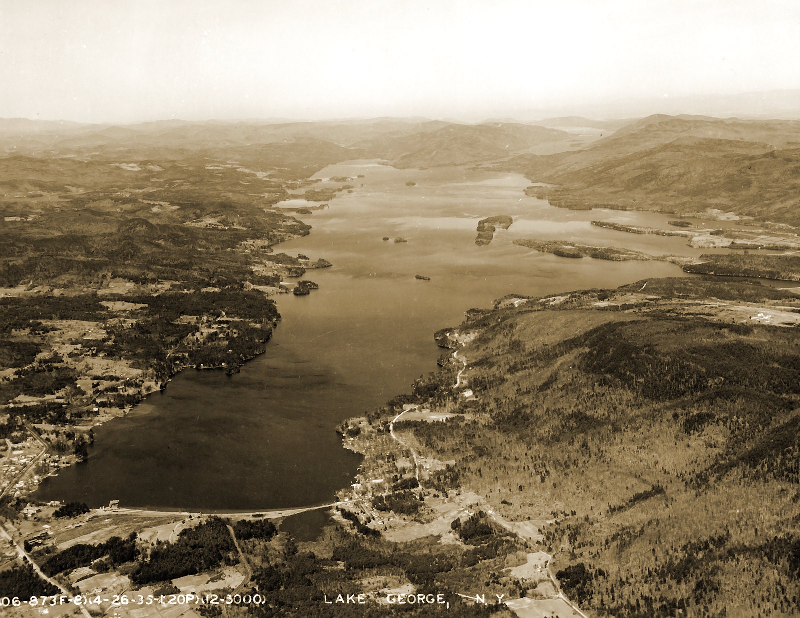 1935 Aerial View of Lake New York Vintage Old Photo 8.5 X 11