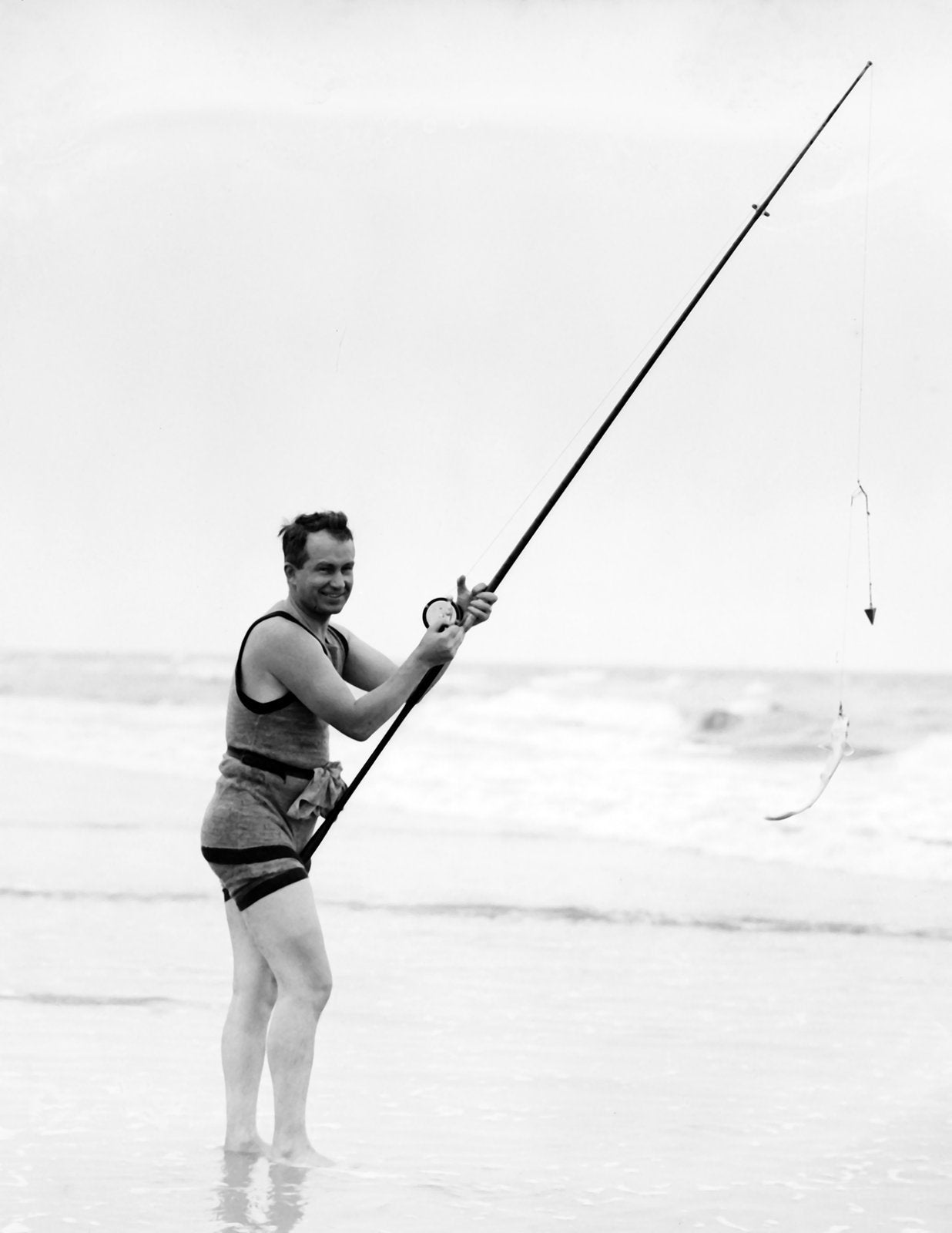 1910-1915 Surf Fishing, Long Beach, New York Vintage Old Photo 8.5 x 11  Reprint