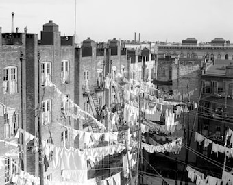 1900-1910 Laundry Day, Tenements, NYC, NY Vintage Photograph 8.5&quot; x 11&quot; Art Print - - Historic Scene --