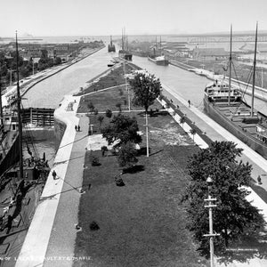 1890-1899 Canal & Locks, Sault Ste. Marie Vintage Photograph 11&quot; x 17&quot; Art Print - - Historic Scene --