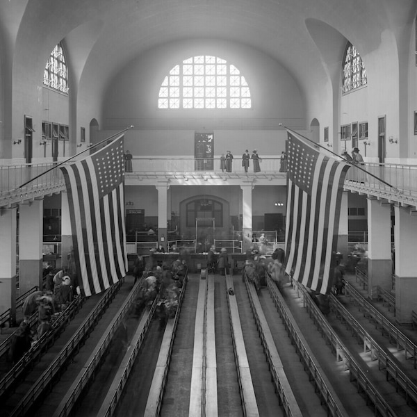 1900-1915 Ellis Island Inspection Room,NYC Vintage Photograph 8.5" x 11" Art Print