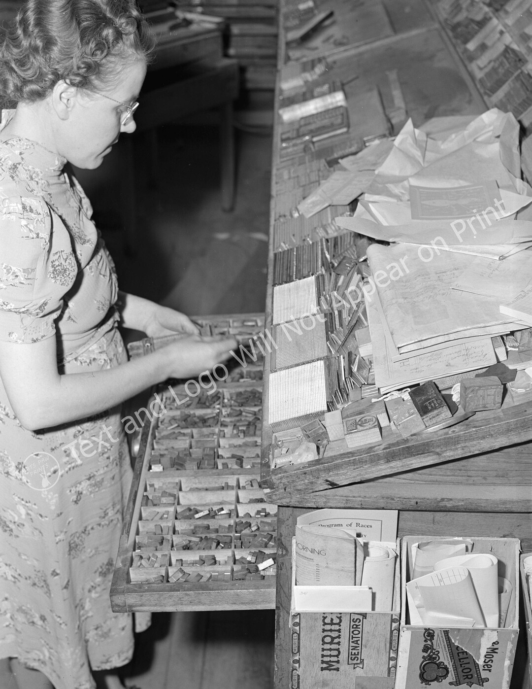 1939 Valley News Editor Picking Type, Browns Valley, Minnesota Vintage