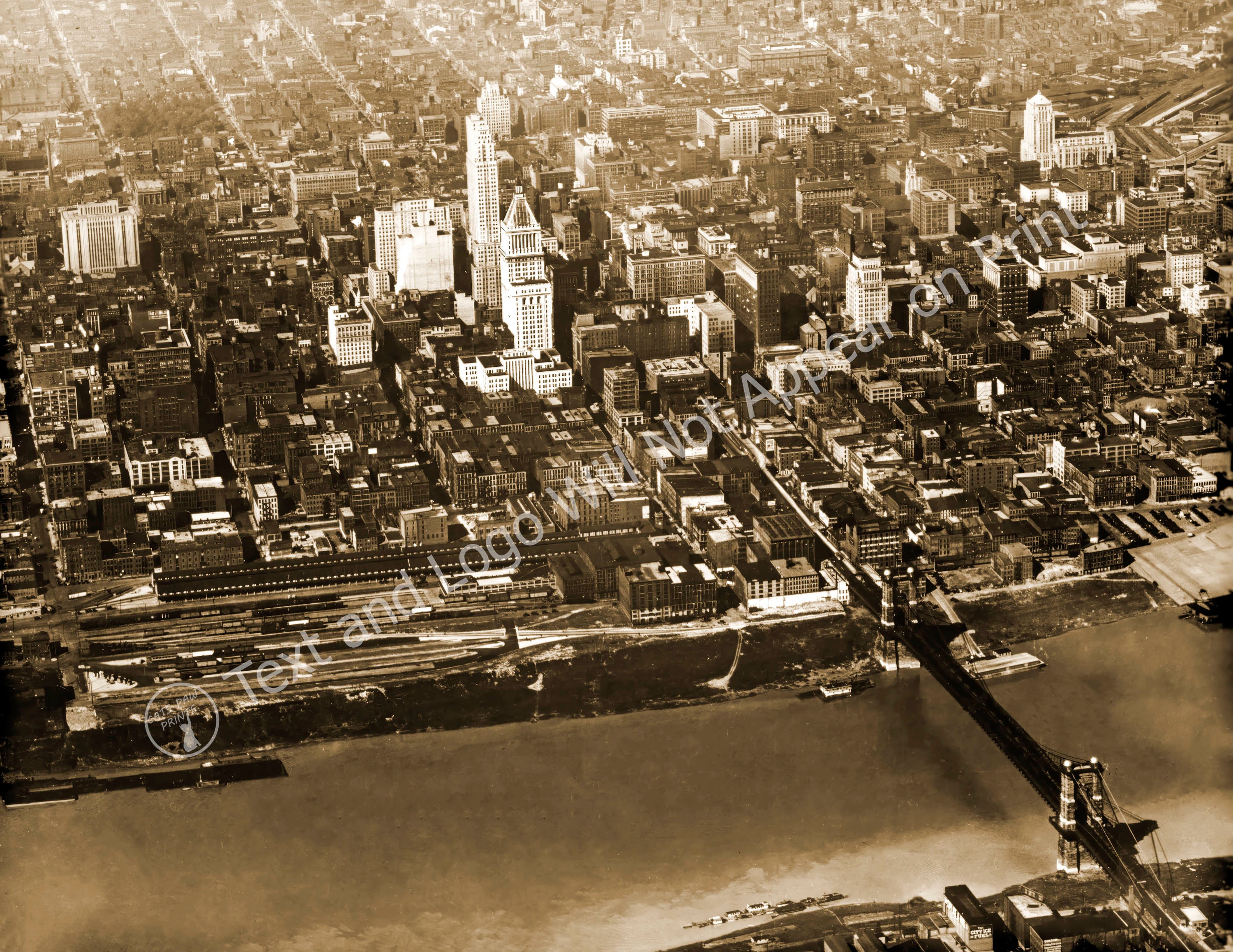 1934 Aerial View of Cincinnati, Ohio Vintage Old Photo Art Print - - Historic Scene -