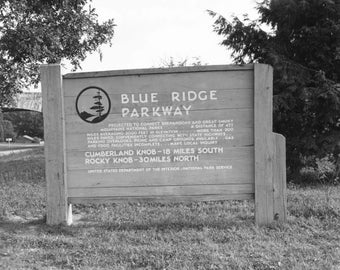 1950 Blue Ridge Parkway Entrance Sign, Virginia Photograph **** INSTANT Digital File Download ****