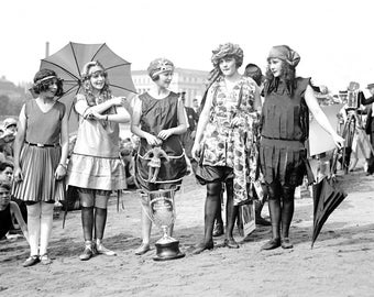 1922 Bathing Beauties Posing With a Trophy Vintage Photograph 8.5" x 11" Art Print