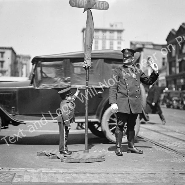 1924 Policeman & Boy Directing Traffic, Washington, DC Vintage Old Photo Art Print