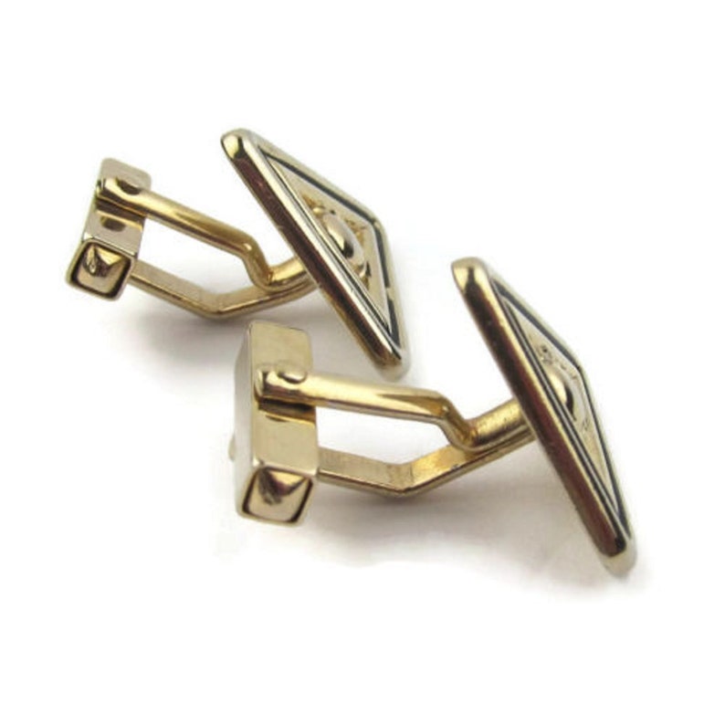 Swank Cufflinks Triangular Gold Tone with Black Accent