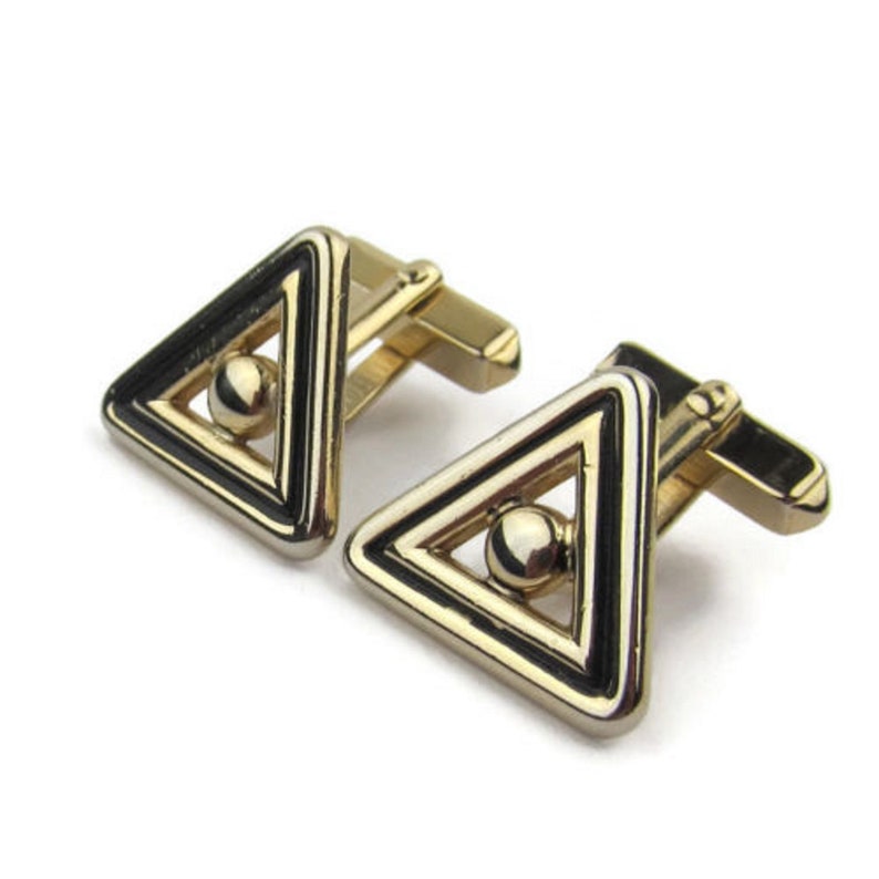 Swank Cufflinks Triangular Gold Tone with Black Accent