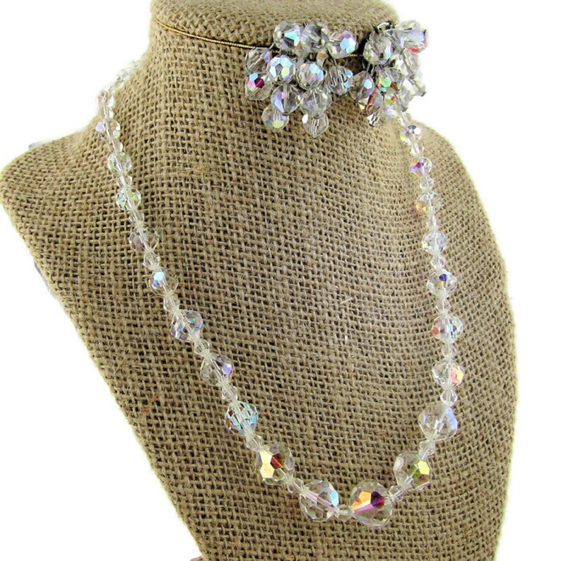 AB Bead Necklace and Clip On Waterfall Earrings Set Vintage Etsy