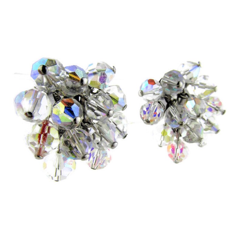 AB Bead Necklace and Clip On Waterfall Earrings Set Vintage Etsy