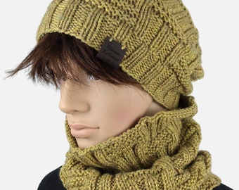 Ensemble col tour de cou et bonnet pour homme - tricoté main