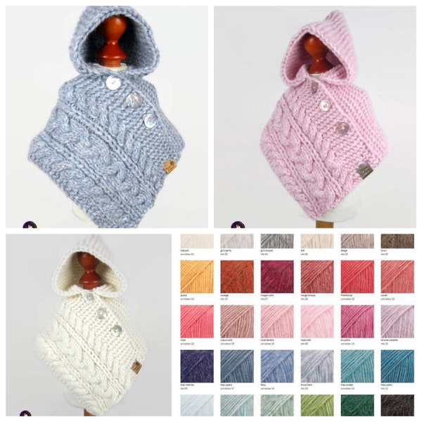 Poncho cape bébé fille ou garçon en baby alpaga soufflé et laine mérinos - tricoté main sur commande - Cadeau de naissance utile