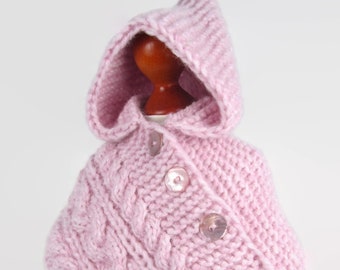 Poncho rosa de alpaca inflada y lana merino tejida a mano talla 3 meses - Regalo de parto útil