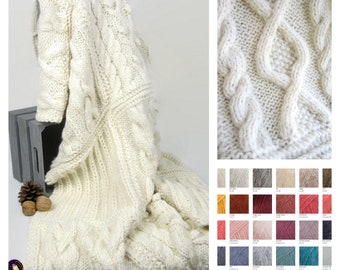 SNOW - Irish style blanket in puffed baby alpaca and very light and warm merino wool - to order - hand knitted - hygge