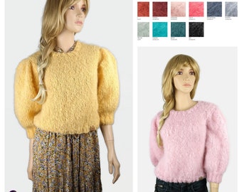 Light and airy sweater in alpaca and wool for women - hand knitted to order