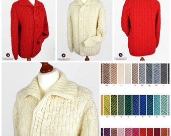 Hand knitted merino wool lapel collar cardigan jacket vest - made to order - gift for men