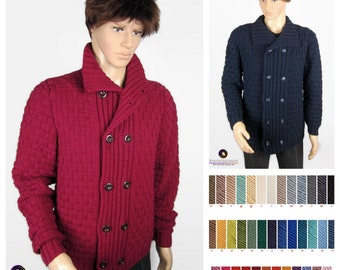 Vest jacket cardigan sailor style, double buttoning, hand-knitted merino wool - on order - gift for men