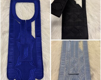 Men Embroidery Complete Agbada Set Neckline Applique African Native Trim In DIfferent Colors. Orun Agbada