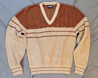 Vintage Campus USA 1970’s Knit V-Neck Teddy Bear Pullover Sweater Medium