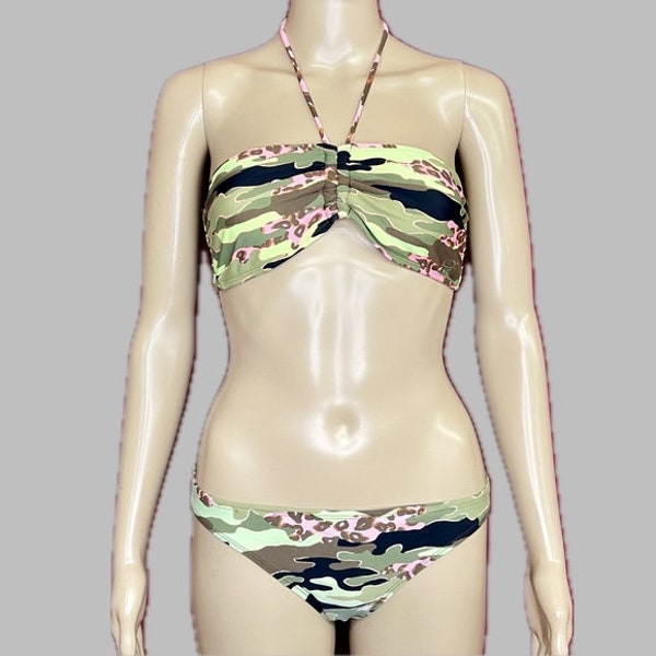 Y2K OP Olive Camouflage Low Rise Hip Hugger Bikini Two Piece Swim Suit Medium 7/9