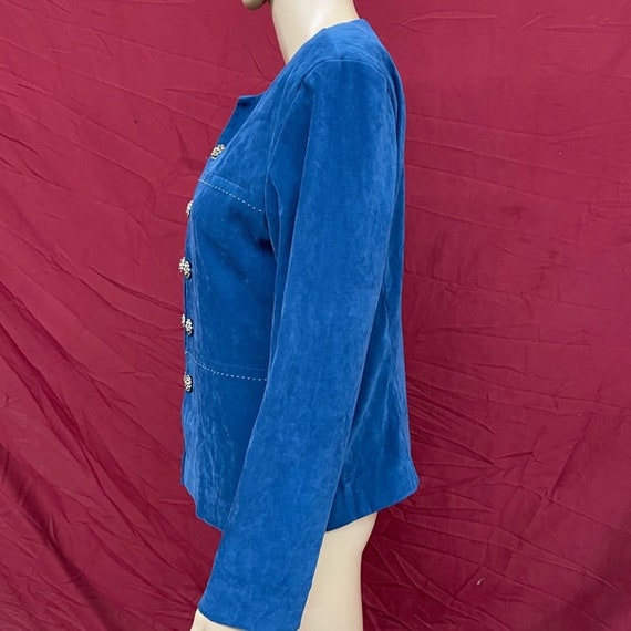 Leslie Fay Blue Faux Suede Double Breasted Blazer… - image 4