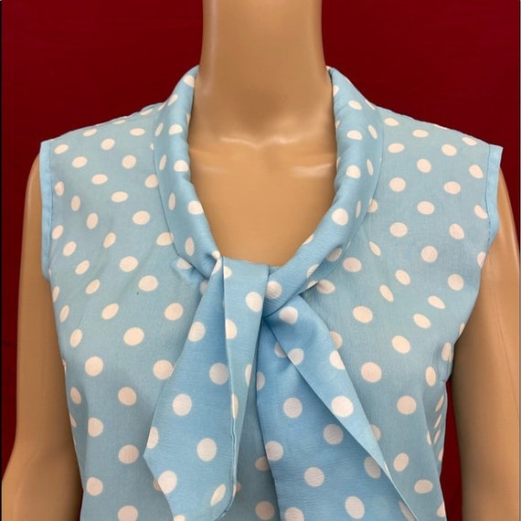 Vintage handmade polka dot pussy bow blouse size … - image 6