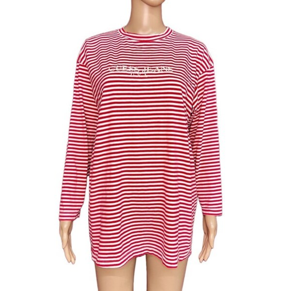 Vintage Guess Jeans USA Red Striped Oversized Long Sleeve T-Shirt OSFA (XL)