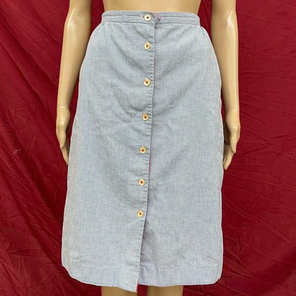 Vintage 70’s Talbott Engineer stripe button front knee length skirt Size 8