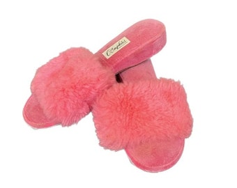 Vintage Peach Pink Fuzzy House Slippers Retro Slippers Guest 