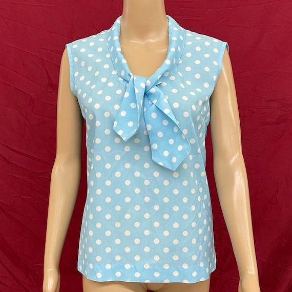 Vintage handmade polka dot pussy bow blouse size … - image 1