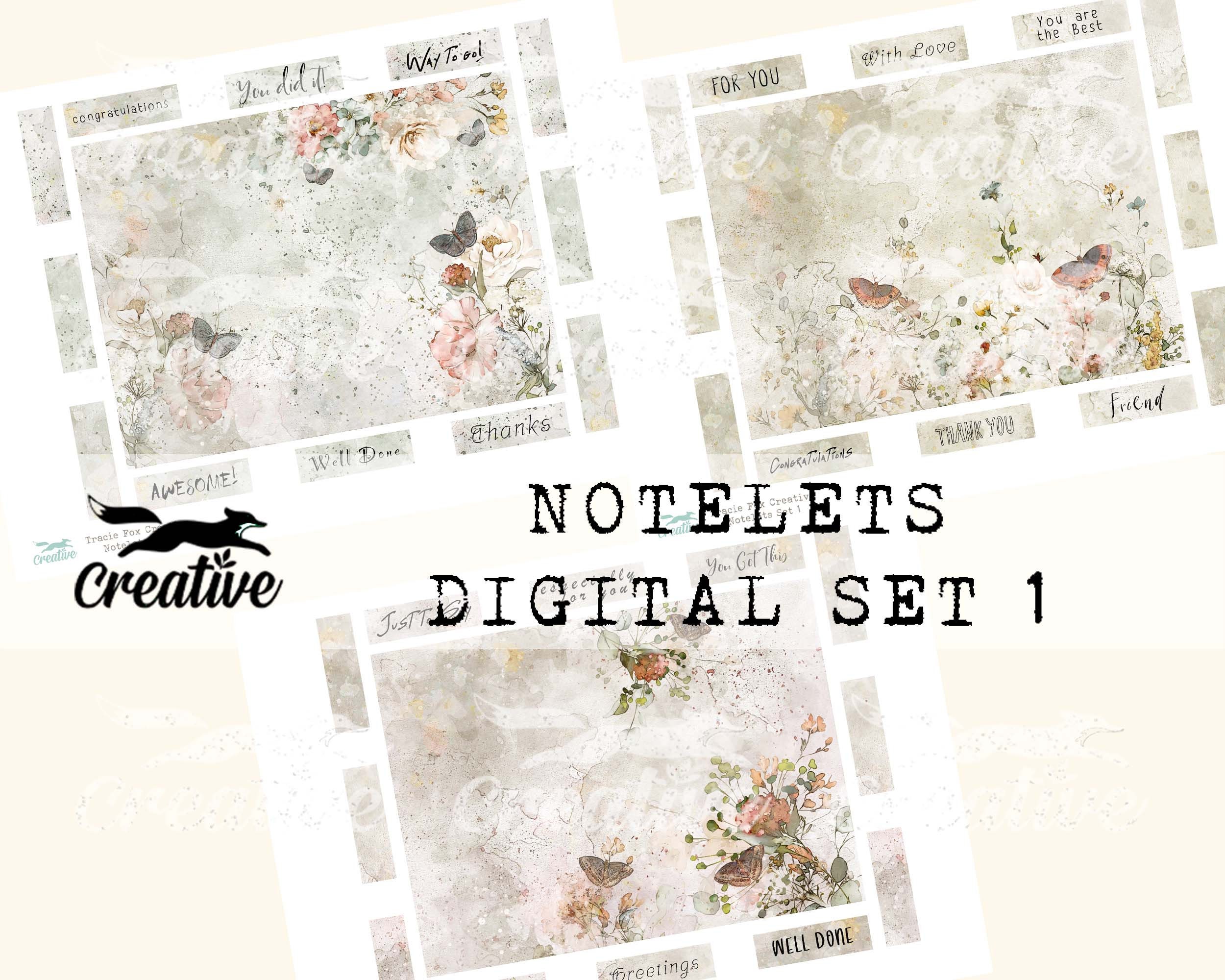 DIGITAL NOTELETS SET 1, Digital Greeting Cards, Printable Card Making ...