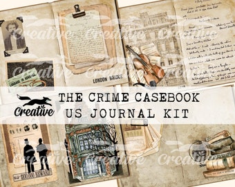 EUA - O LIVRO DE CASOS CRIMINOS: Kit de Diário Digital A4 com Tema de Sherlock Holmes, Papéis de Scrapbook Imprimíveis DIGI23 06