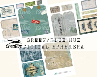 Green/Blue Hue Ephemera, Digital Kit, DIGI22 34