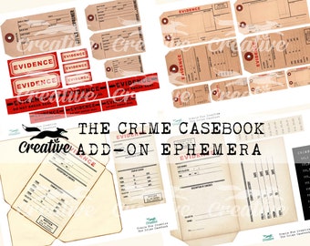 The CRIME CASEBOOK: Add-On Crime/Sherlock Themed Ephemera, Printable Scrapbook/Journal Ephemera, DIGI23 05 A4 Paper