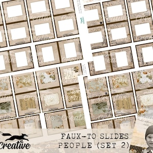 Puede incluir: Una hoja de collage digital con 24 marcos de fotos de estilo vintage, que presentan una variedad de texturas y patrones. Los marcos están dispuestos en una cuadrícula y están rodeados de una variedad de elementos decorativos, incluidos patrones florales, texto y números. La hoja es perfecta para scrapbooking, creación de tarjetas y otras manualidades de papel.