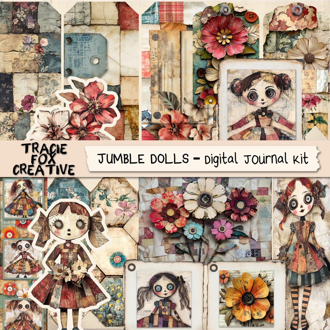 Jumbly Dolls Digital Journal Kit: Vintage Ephemera, Collage Paper ...