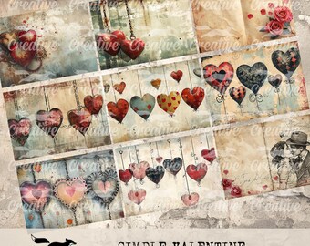 May include: A digital collage kit with a Valentine's Day theme. The kit features images of vintage-style hearts, chains, and other romantic elements. The text "SIMPLE VALENTINE BUDGET JOURNAL KIT" is at the bottom of the collage.