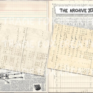May include: A collage of vintage ephemera, including handwritten ledger pages, lined paper, and a newspaper clipping with a skeleton illustration. The text "THE ARCHIVE 2025" is displayed on a white banner. The overall aesthetic is aged and historical.