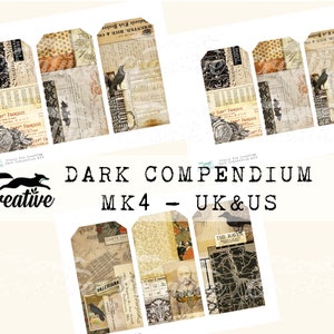 May include: Six printable digital tags with a vintage, gothic, and steampunk aesthetic. The tags feature black crows, maps, and text including "Carte Camo", "Valeriana", and "The Raven".