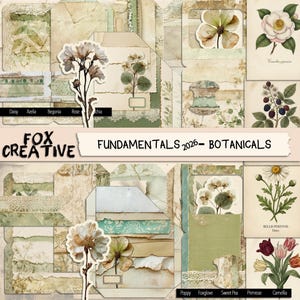 May include: A vintage-style collage featuring botanical elements. The design incorporates floral illustrations, aged paper textures, and labels with flower names such as Daisy, Rose, and Poppy. The text "FOX CREATIVE FUNDAMENTALS 2026- BOTANICALS" is also visible.