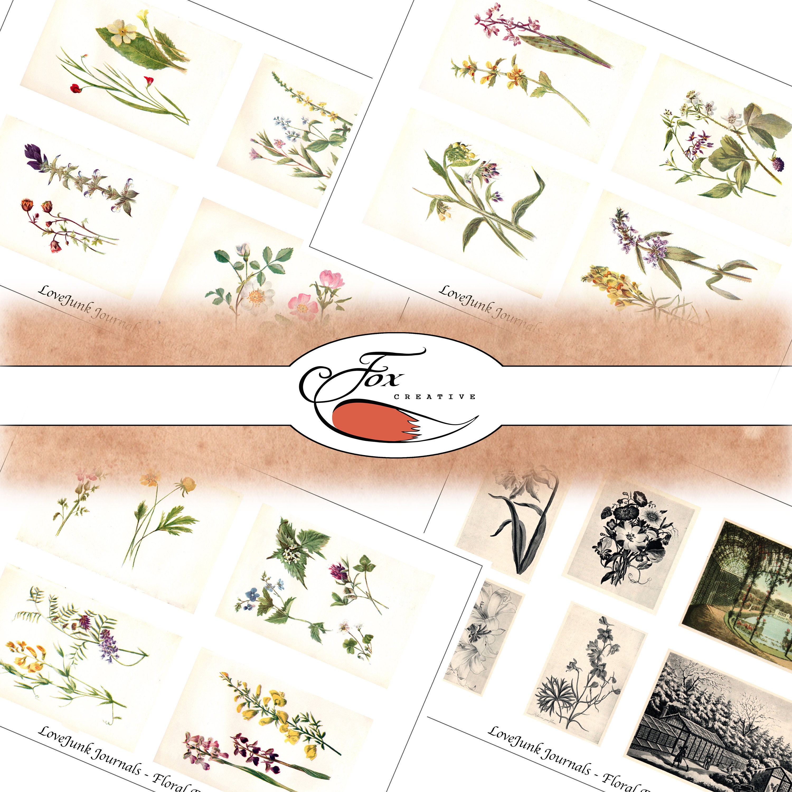 Vintage Botanical Digital Journal Kit. Floral Delight. DIGI18 31