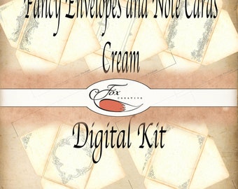 Cream Fancy Enveloppen en Note Cards, Digitale Kit DIGI18 43