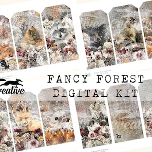 Kit de diário digital FANCY FOREST, Grungy Woodland, itens efêmeros de animais para impressão para scrapbooking DIGI22 18