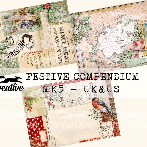 Compendium festif, kit de papiers de collage numérique de Noël, DIGI22 42