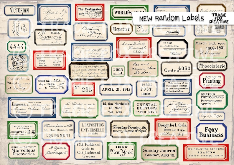Vintage Style Random Labels for Junk Journals & Scrapbooking (digital ...