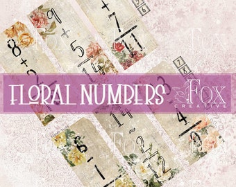 Floral Numbers DIGI20 36 Digital Embellishment Kit, Faux Flash Cards
