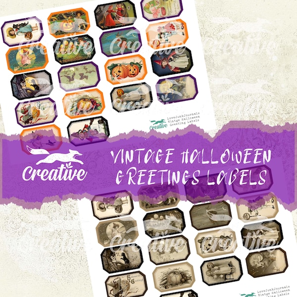 Vintage Halloween Greetings Labels, Digital Kit, DIGI21 48