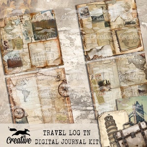 DIARIO DE VIAJE, Diario digital tamaño TN, Fotografías y efímeras estilo vintage, Kit de scrapbooking, DIGI24 22